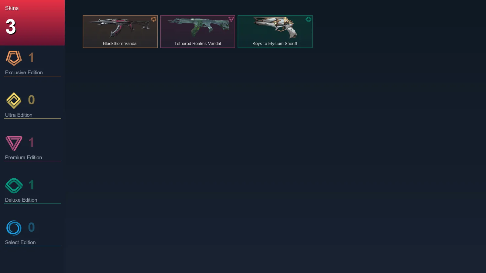LA | Blackthorn Vandal | Tethered Realms Vandal | Keys to Elysium Sheriff | 3 Skin | 11 Agent | 7 Buddy | Lv34