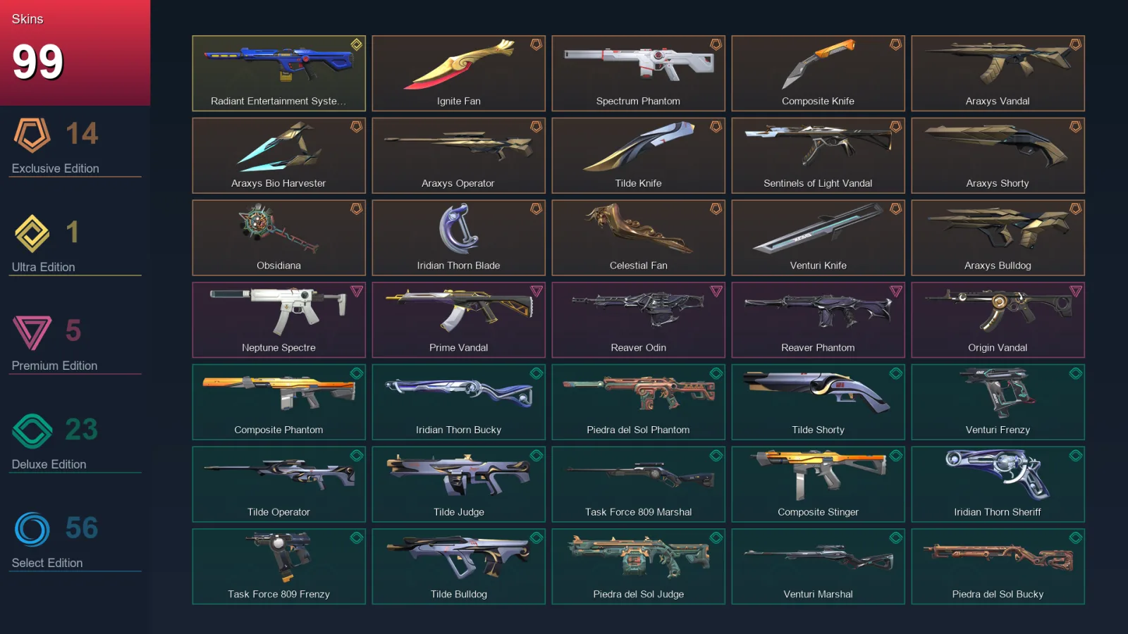 EU | Lv189 | Unranked | 99 Skin | 25 Agent | 90 Buddy — Valorant account