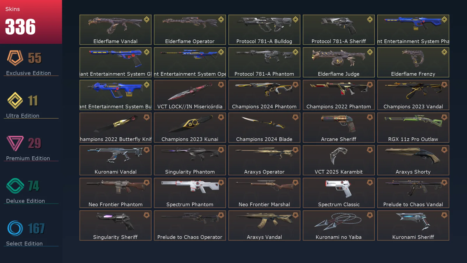 [Valorant] | EU | Level 500 | Platinum 2 | 28 Agents | 336 Skins
