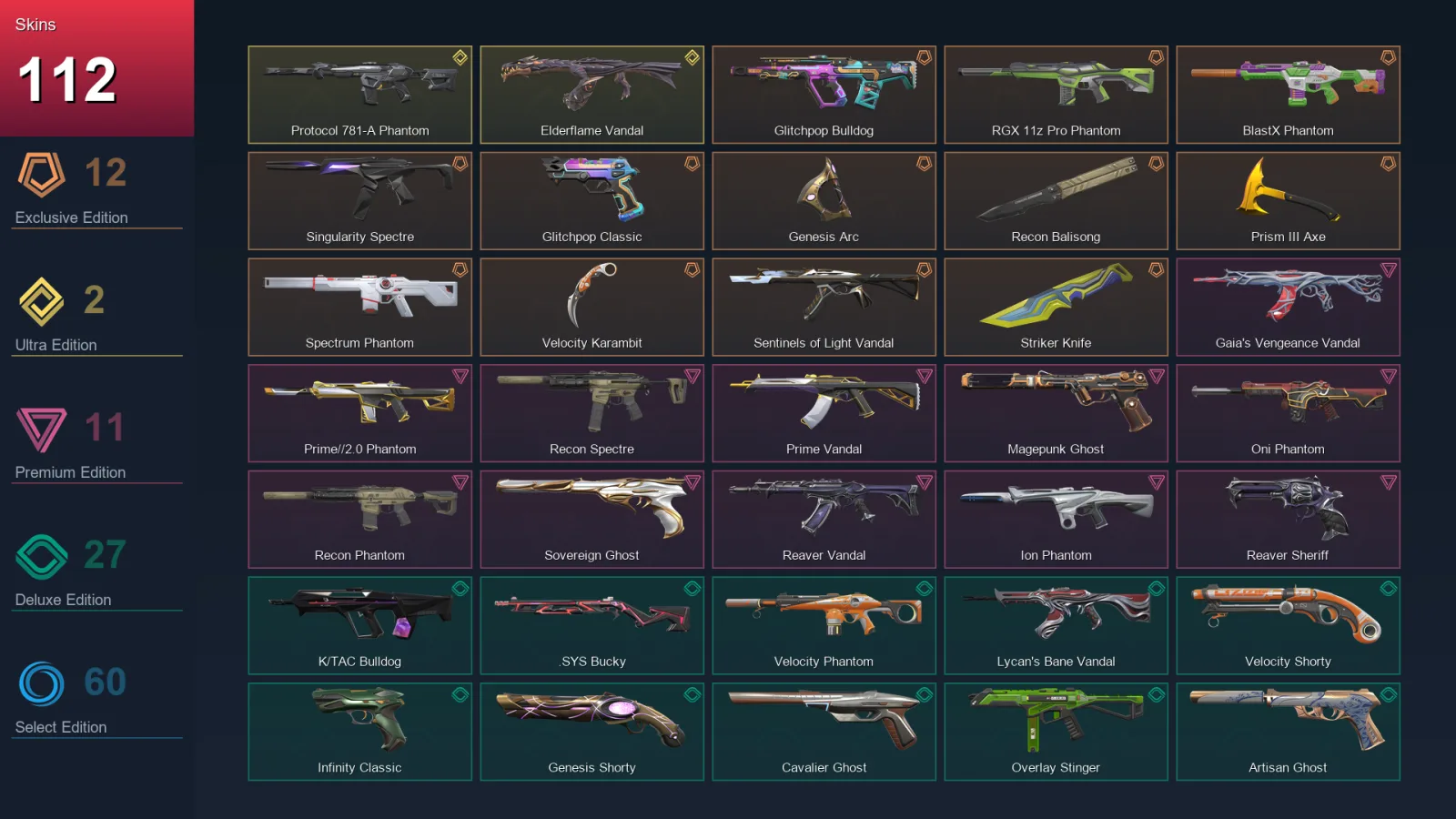 BR | Lv184 | Unranked | 112 Skin | 22 Agent | 97 Buddy — Valorant account