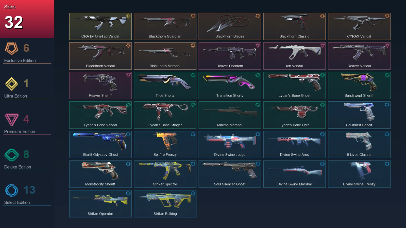 AP | Lv244 | Unranked | 32 Skin | 29 Agent | 80 Buddy