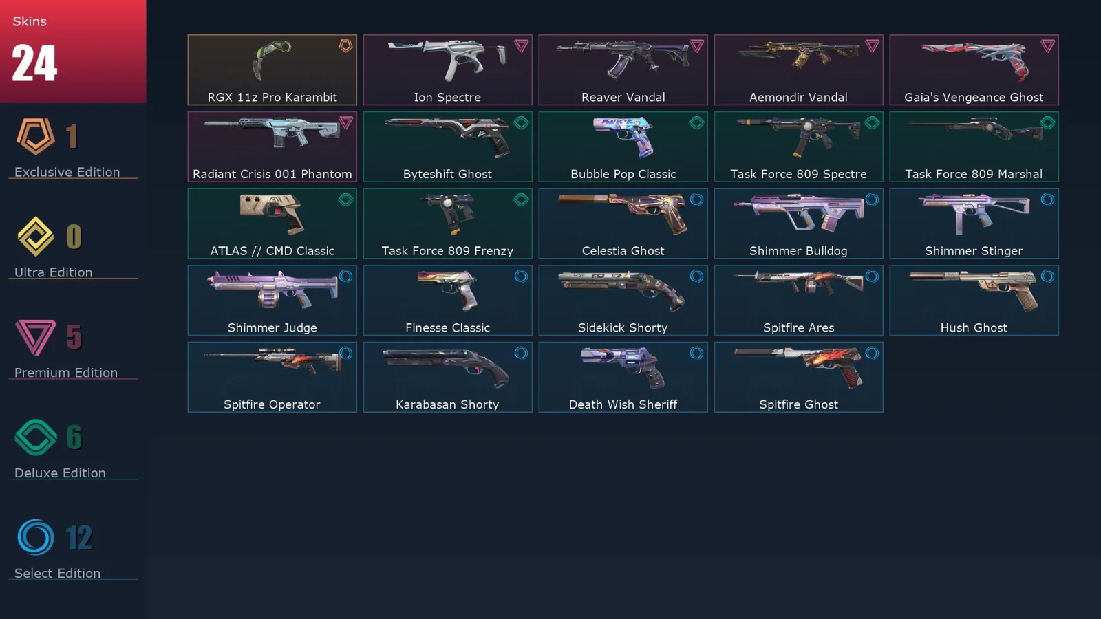 [Valorant] | EU | Level 168 | 28 Agents | 24 Skins