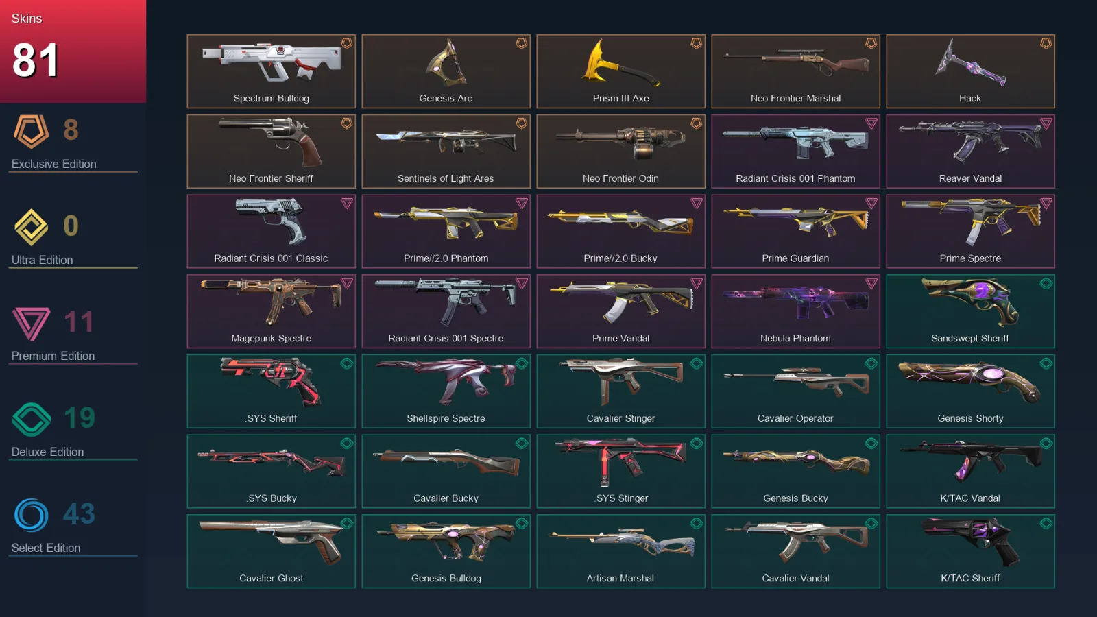 EU | Lv191 | Unranked | 81 Skin | 21 Agent | 70 Buddy
