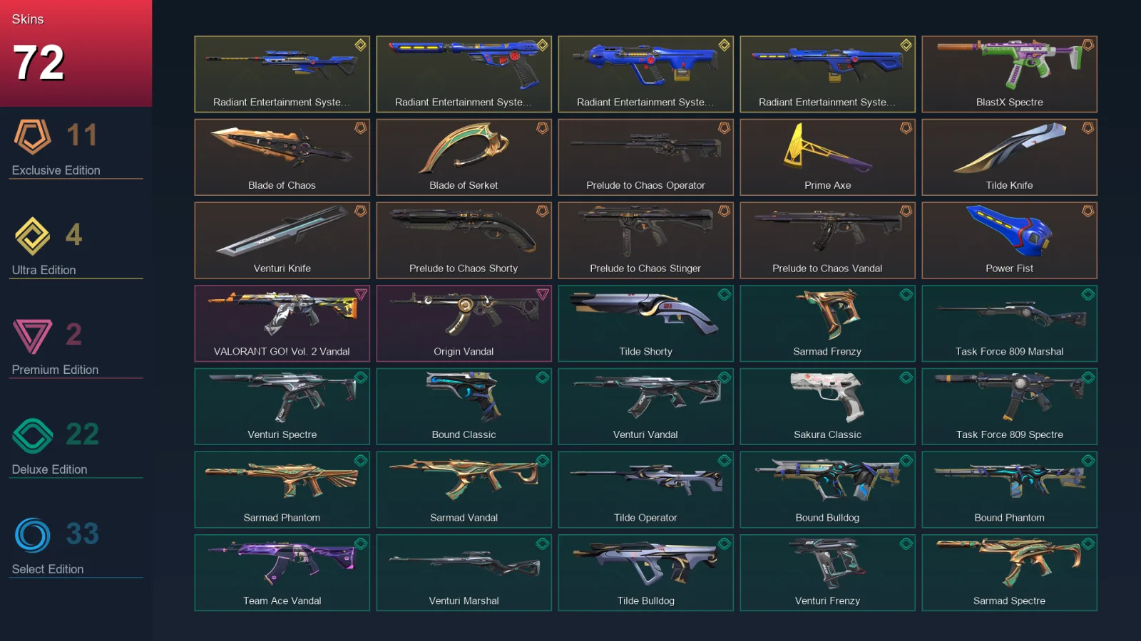 EU | Lv136 | Unranked | 72 Skin | 23 Agent | 78 Buddy