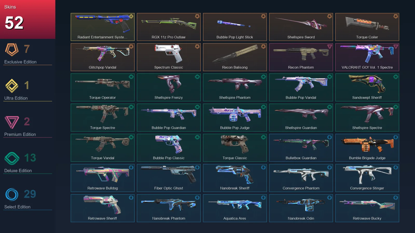 NA | Lv189 | Unranked | 52 Skin | 14 Agent | 86 Buddy