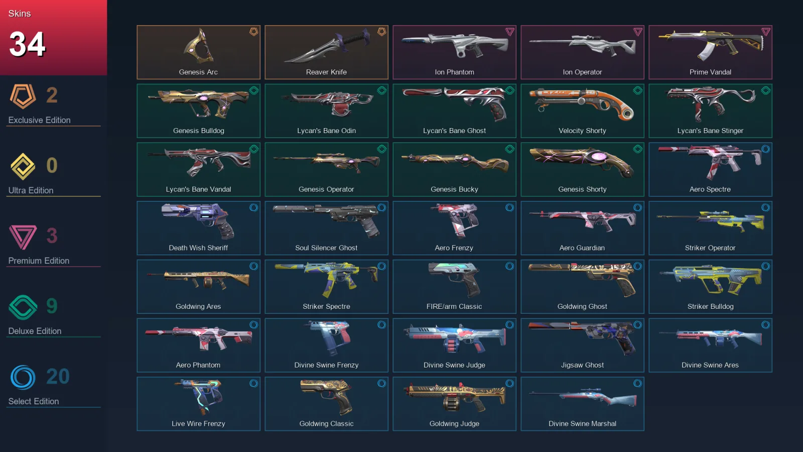 AP | Lv133 | Unranked | 34 Skin | 26 Agent | 72 Buddy