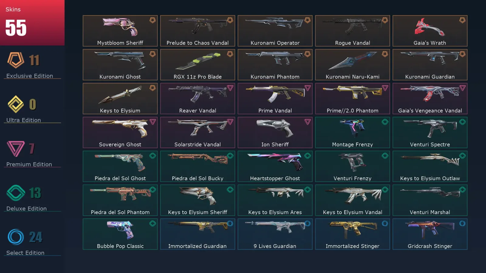[Valorant] | EU | Level 208 | Diamond 1 | 29 Agents | 55 Skins