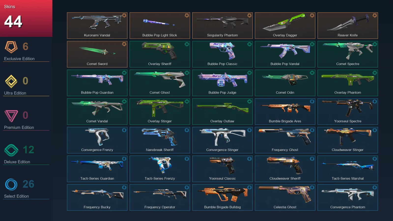 EU | Lv165 | Unranked | 44 Skin | 27 Agent | 50 Buddy