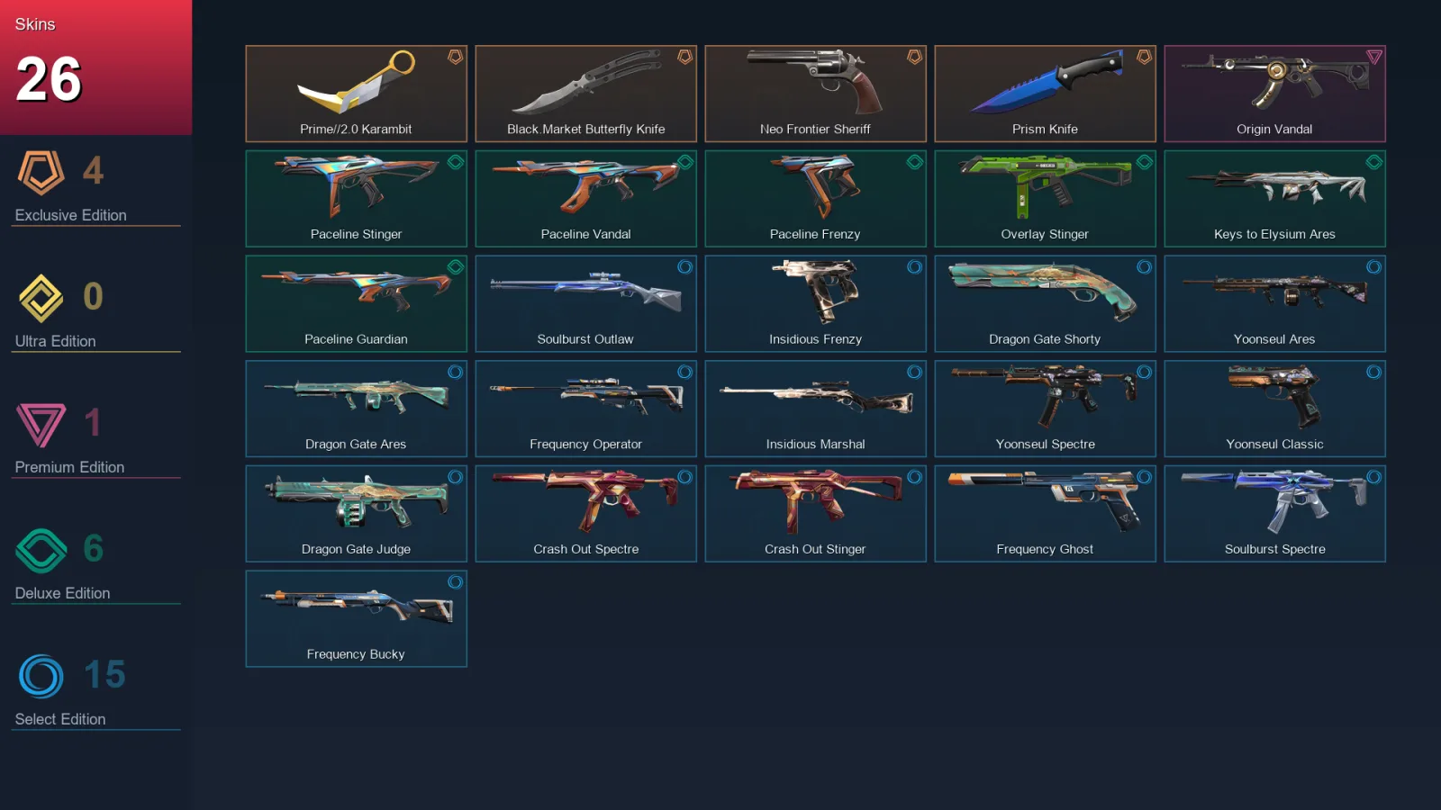 NA | Lv27 | Unranked | 26 Skin | 11 Agent | 16 Buddy
