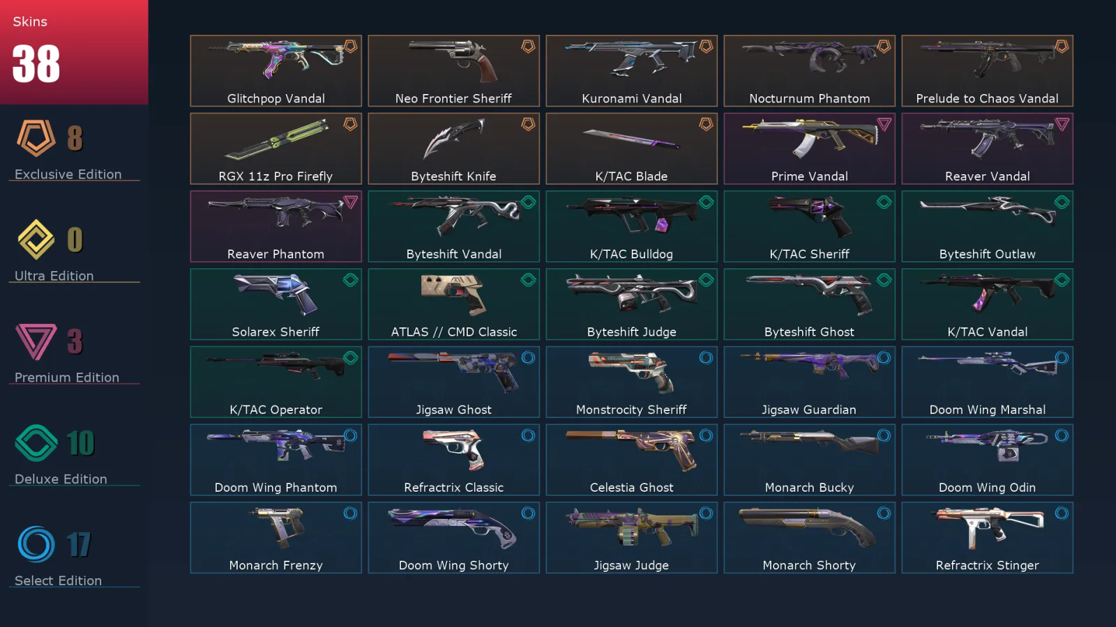[Valorant] | EU | Level 161 | 28 Agents | 38 Skins