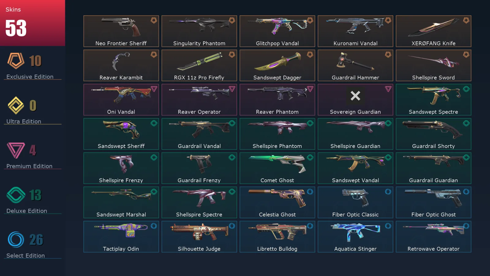 [Valorant] | EU | Level 213 | Gold 3 | 29 Agents | 53 Skins