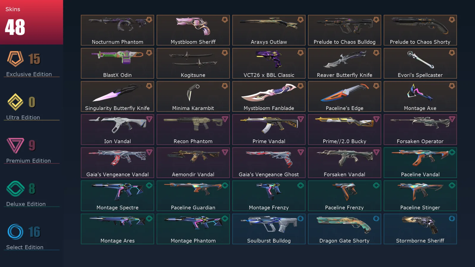 [Valorant] | EU | Level 59 | 19 Agents | 48 Skins