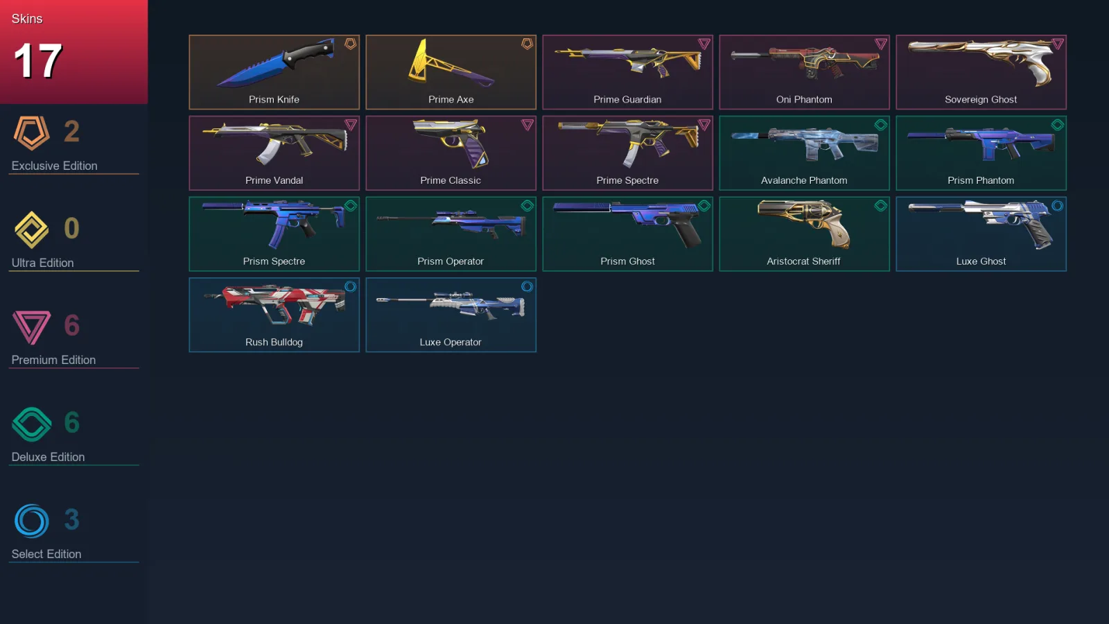NA | Lv13 | Unranked | 17 Skin | 7 Agent | 5 Buddy