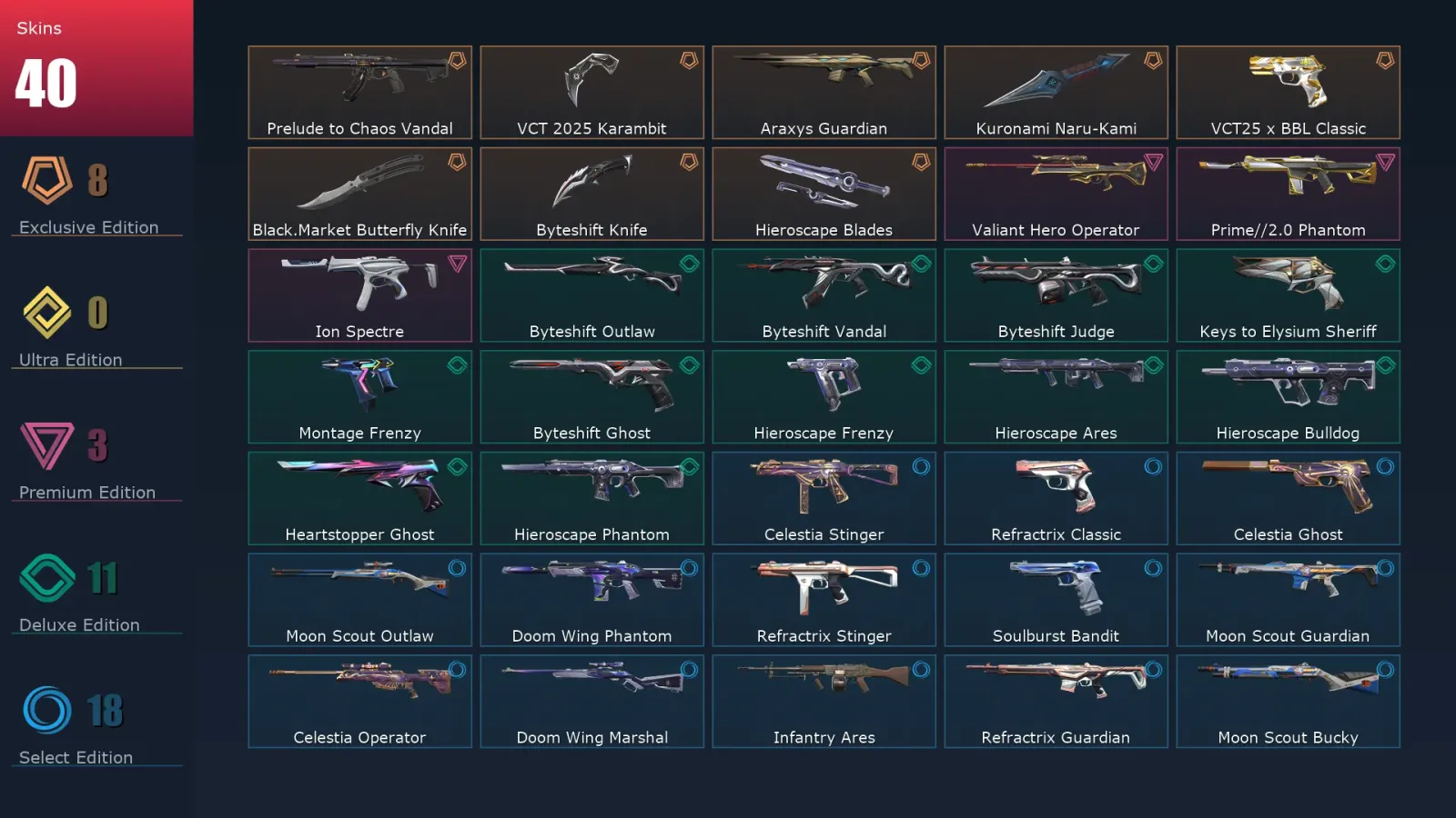 [Valorant] | EU | Level 168 | Platinum 1 | 29 Agents | 40 Skins — Valorant account