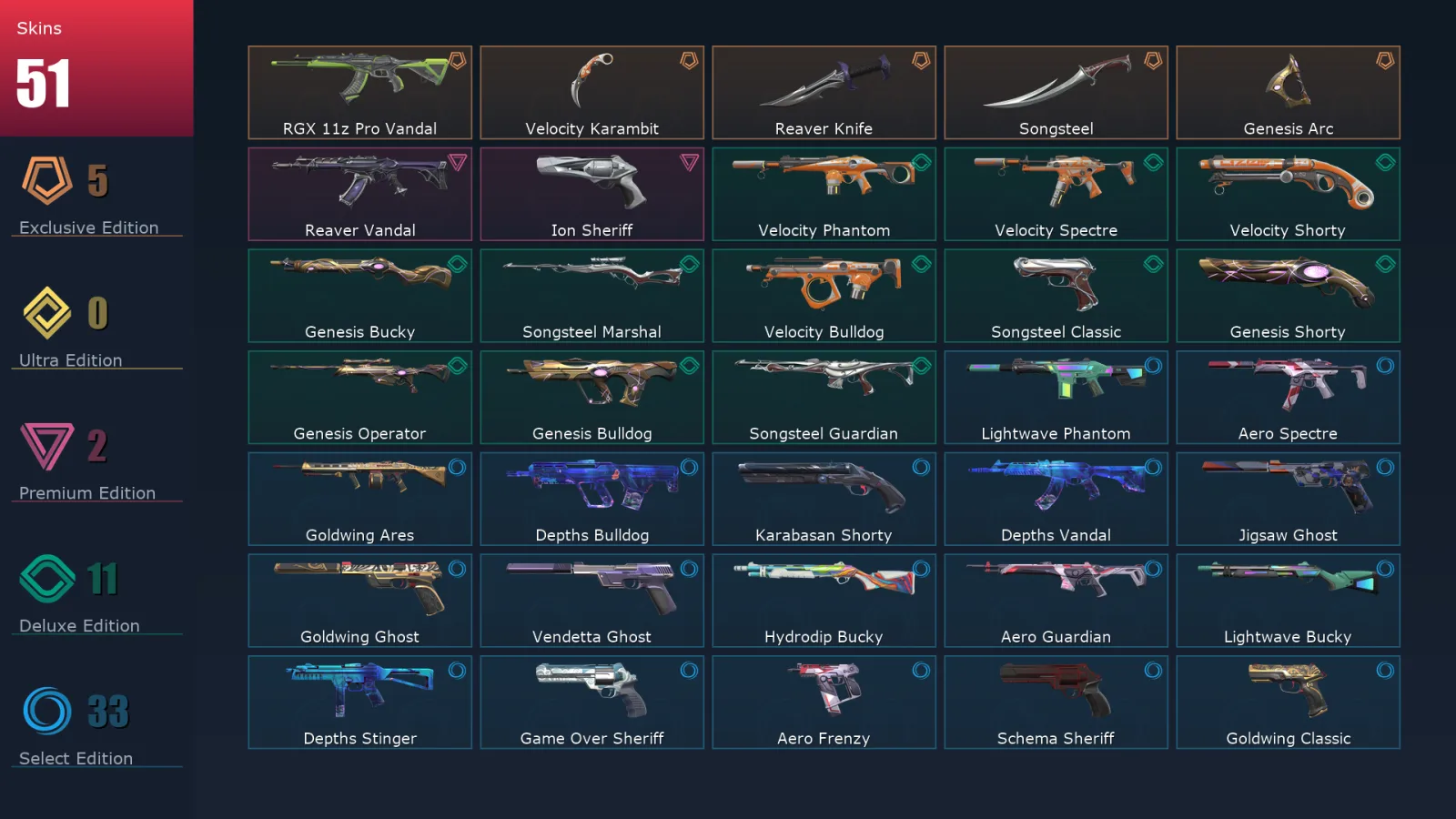 [Valorant] | EU | Level 196 | Diamond 2 | 23 Agents | 51 Skins