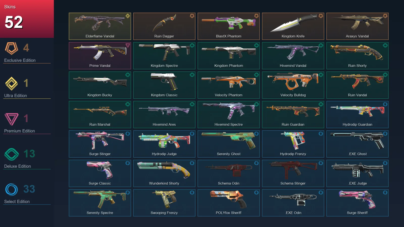 EU | Lv83 | Unranked | 52 Skin | 19 Agent | 63 Buddy — Hivemind Spectre