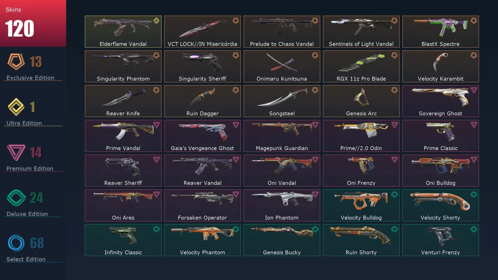 [Valorant] | EU | Level 252 | Bronze 2 | 29 Agents | 120 Skins