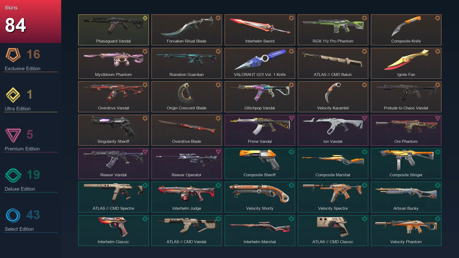 NA | Lv155 | Unranked | 84 Skin | 28 Agent | 105 Buddy