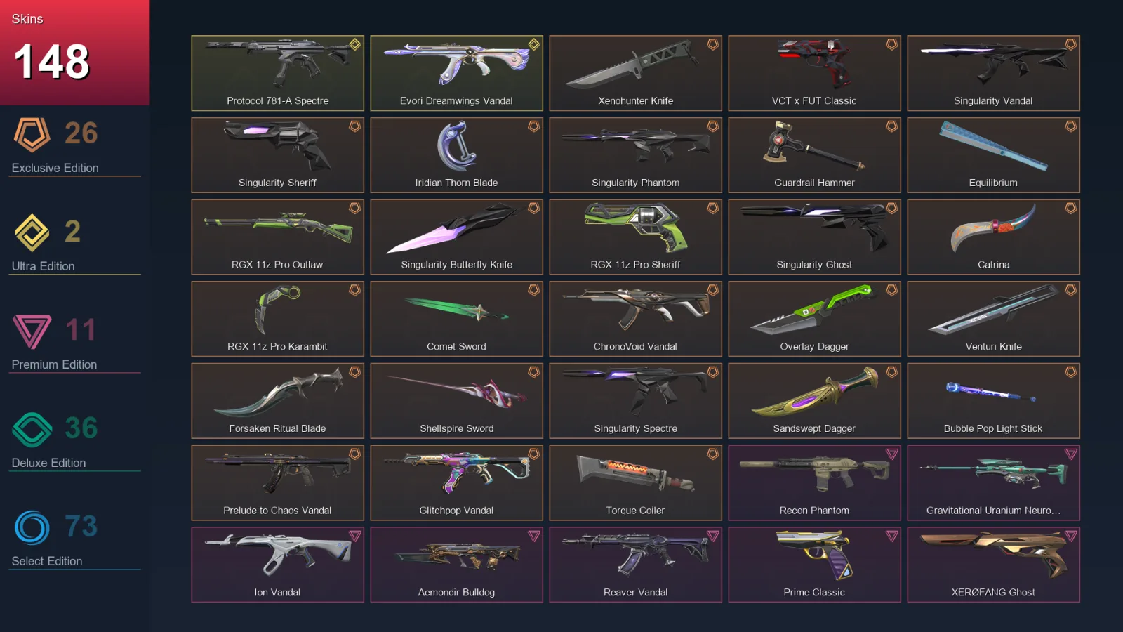 EU | Lv218 | Unranked | 148 Skin | 27 Agent | 155 Buddy — Valorant account