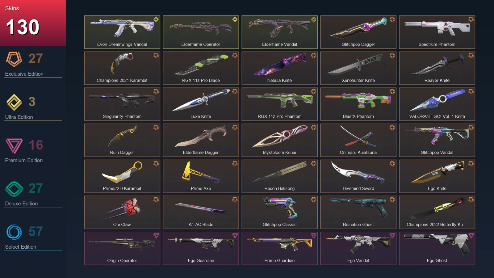 EU | Lv258 | Unranked | 130 Skin | 26 Agent | 146 Buddy