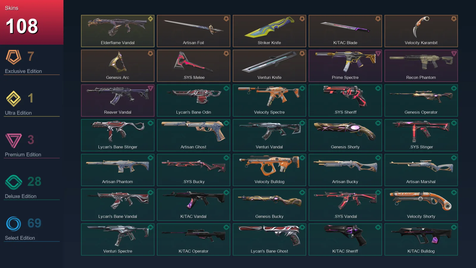 AP | Lv269 | Unranked | 108 Skin | 25 Agent | 128 Buddy — Valorant account
