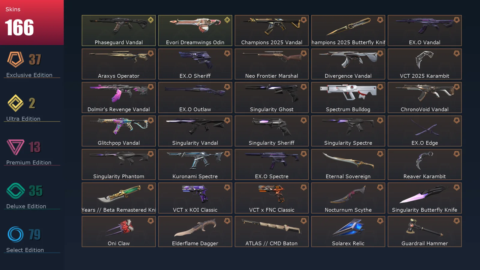 [Valorant] | EU | Level 152 | Gold 1 | 29 Agents | 166 Skins
