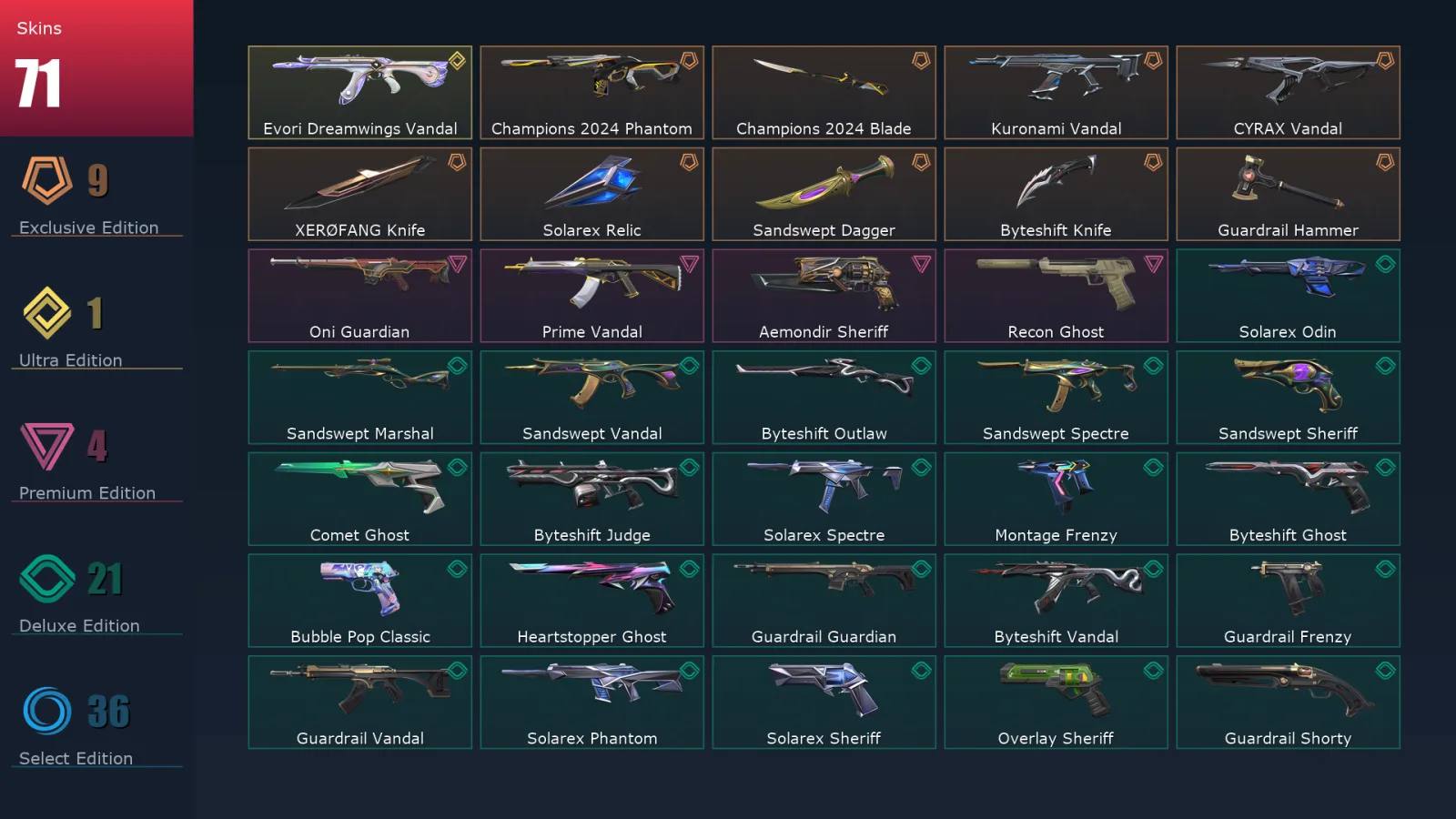 [Valorant] | EU | Level 279 | 29 Agents | 71 Skins