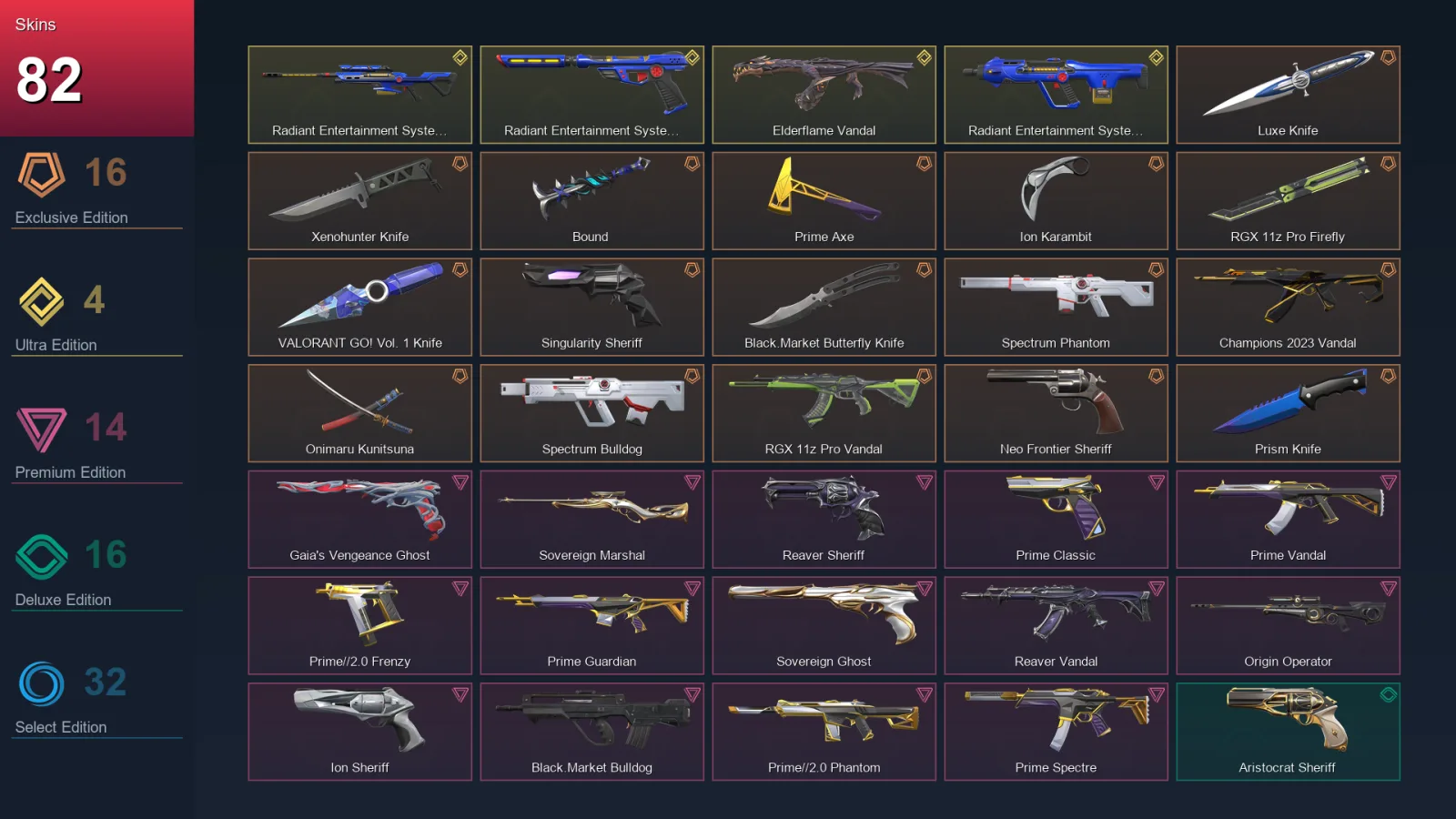 AP | Lv82 | Unranked | 82 Skin | 22 Agent | 50 Buddy