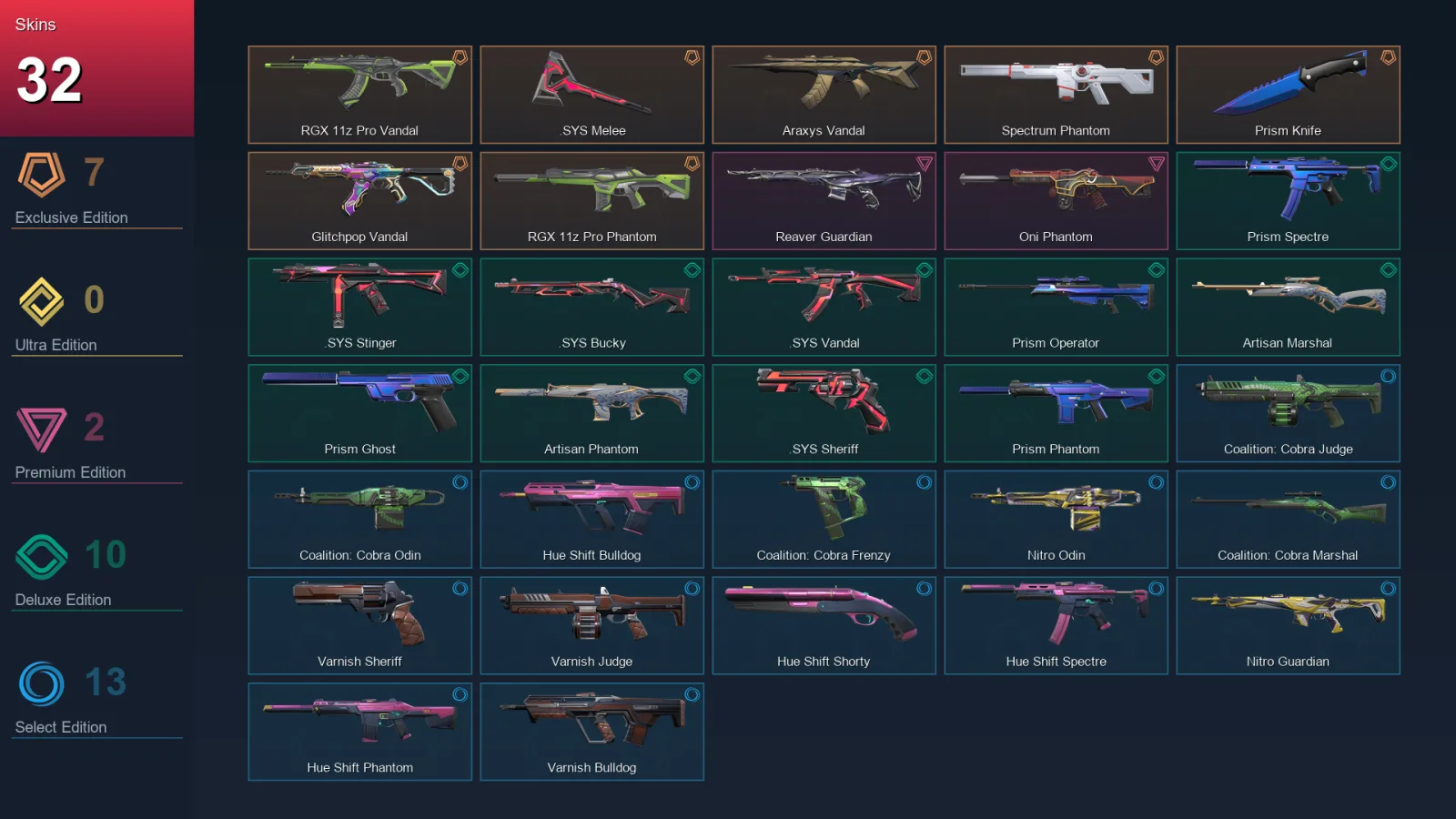 AP | Lv44 | Unranked | 32 Skin | 18 Agent | 27 Buddy