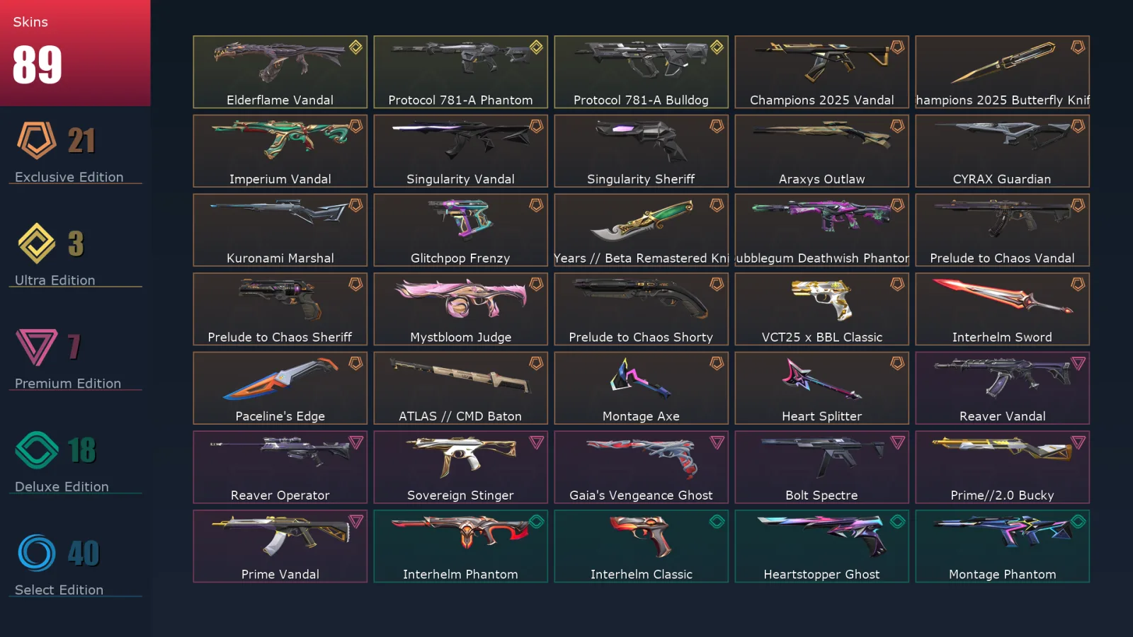 [Valorant] | EU | Level 145 | Diamond 1 | 29 Agents | 89 Skins