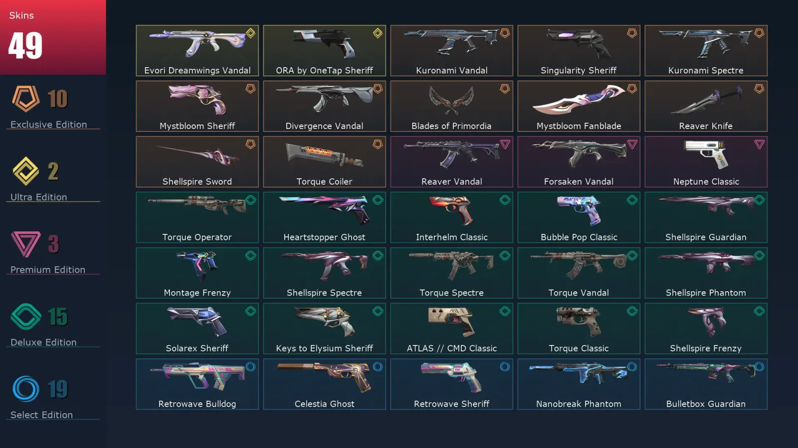 [Valorant] | EU | Level 221 | Gold 2 | 29 Agents | 49 Skins