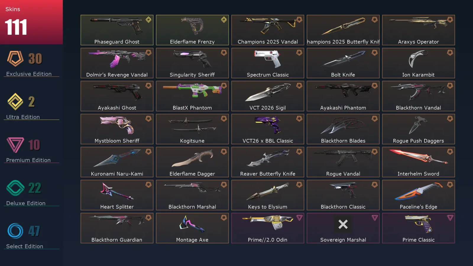 [Valorant] | EU | Level 168 | Diamond 3 | 28 Agents | 111 Skins