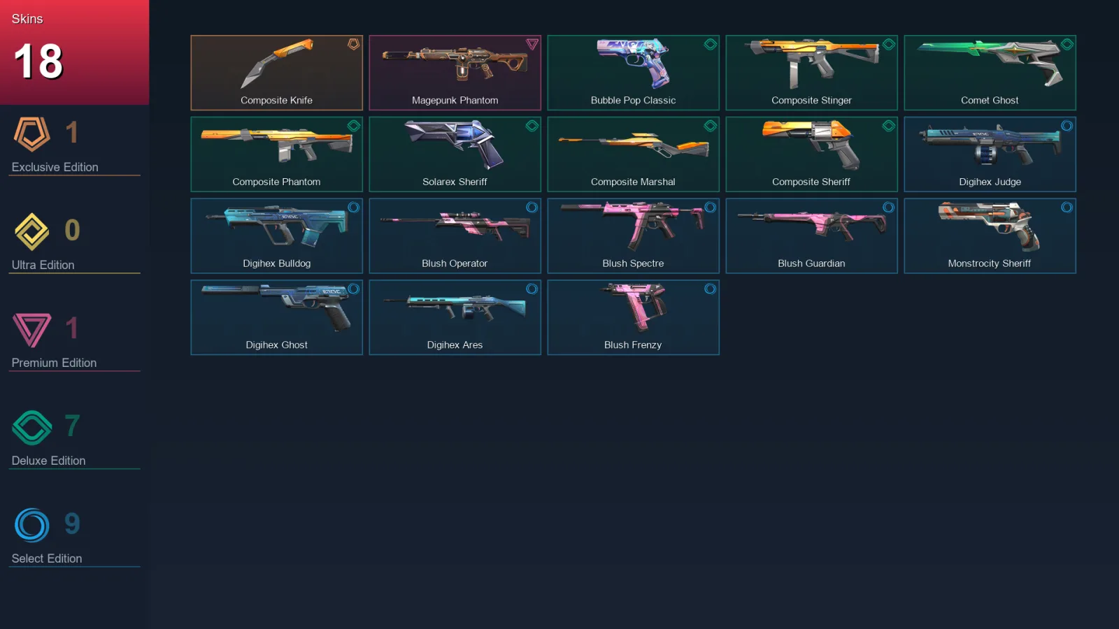 EU | Lv122 | Unranked | 18 Skin | 27 Agent | 51 Buddy — Unranked / Smurf Valorant