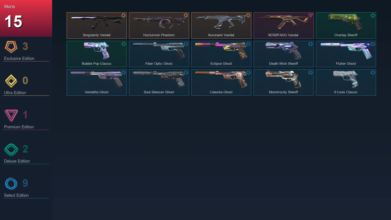 NA | Lv189 | Unranked | 15 Skin | 27 Agent | 65 Buddy