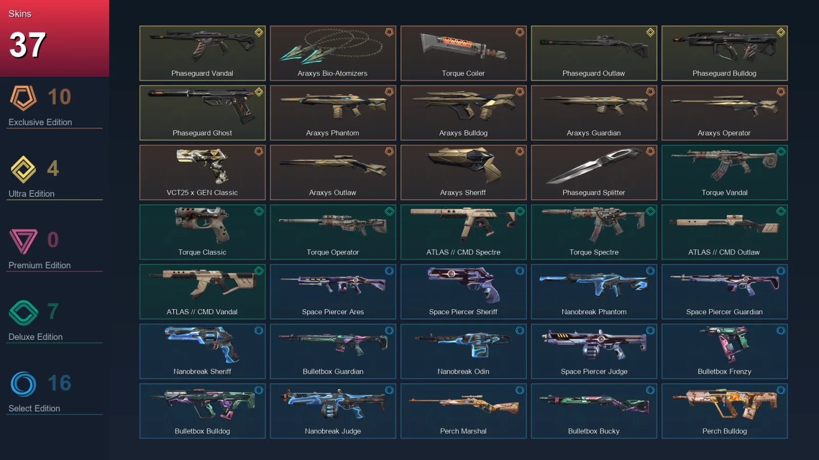 NA | Lv46 | Unranked | 37 Skin | 12 Agent | 35 Buddy