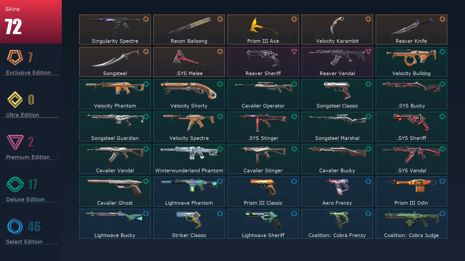 [Valorant] | EU | Level 218 | 29 Agents | 72 Skins