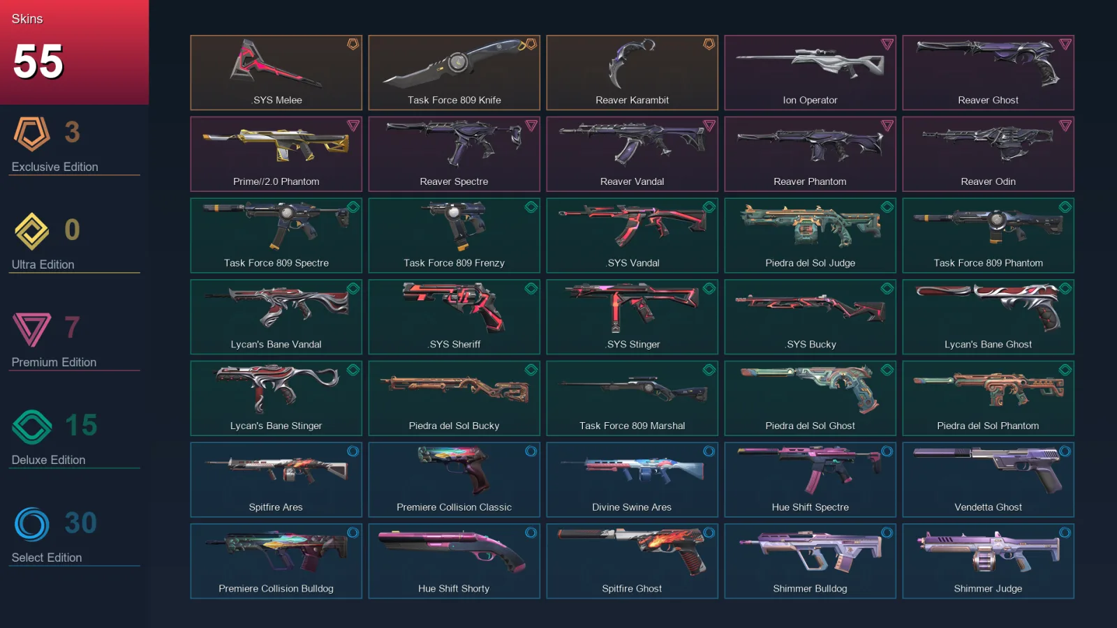 AP | Lv97 | Unranked | 55 Skin | 22 Agent | 55 Buddy