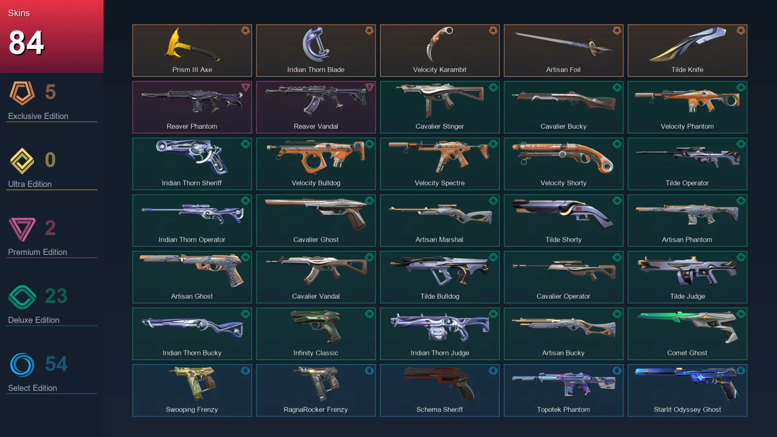 AP | Lv215 | Unranked | 84 Skin | 25 Agent | 115 Buddy — Comet Ghost