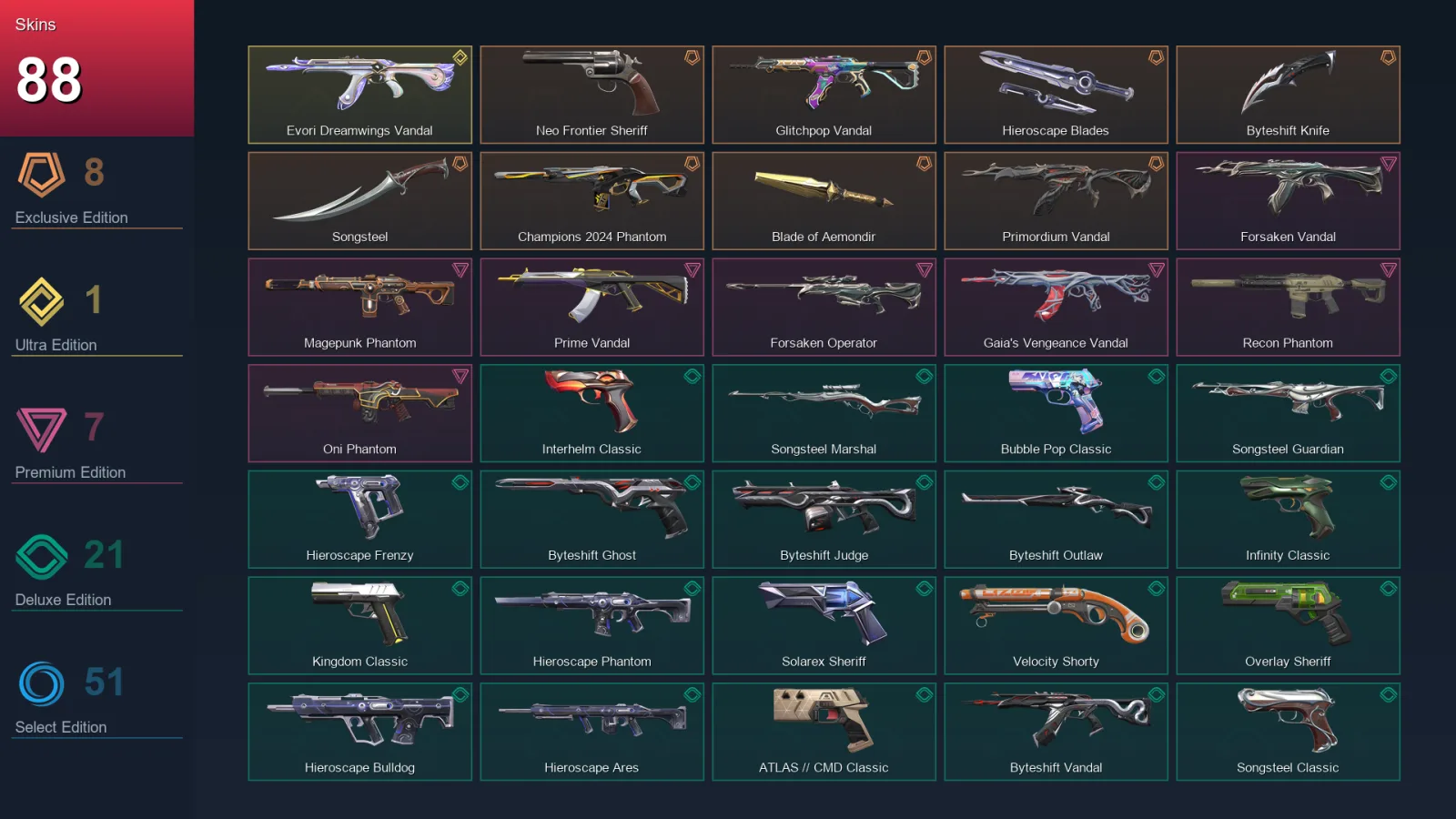 AP | Lv578 | Unranked | 88 Skin | 28 Agent | 156 Buddy — Valorant account