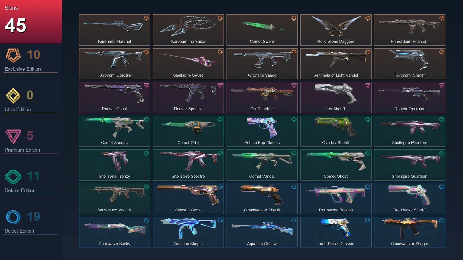 AP | Lv120 | Unranked | 45 Skin | 28 Agent | 58 Buddy