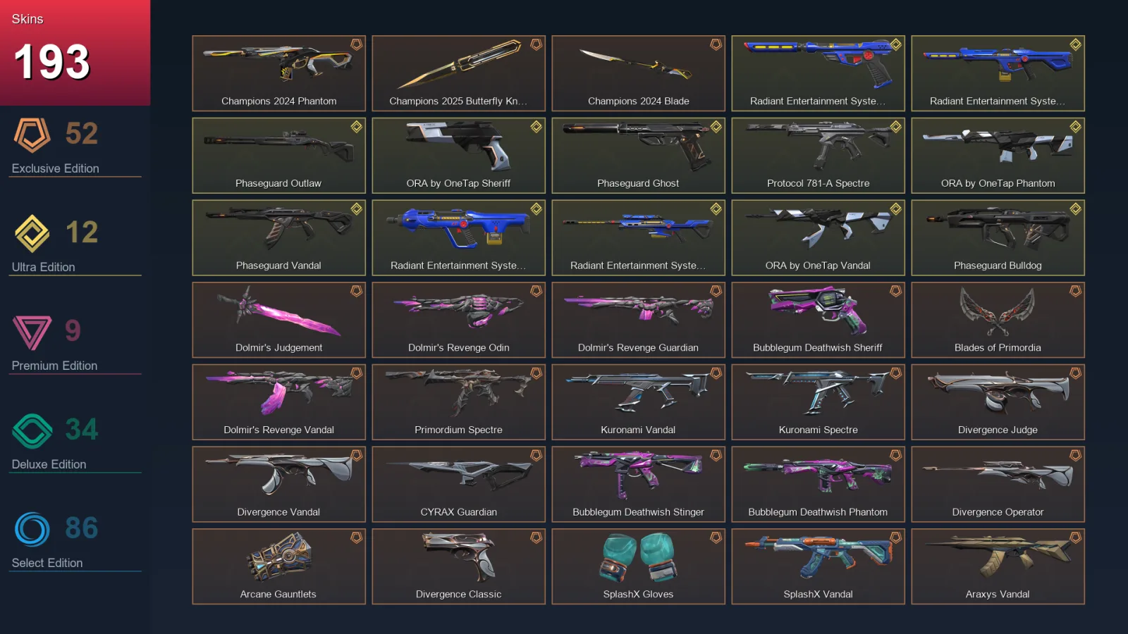 AP | Lv164 | Unranked | 193 Skin | 28 Agent | 164 Buddy