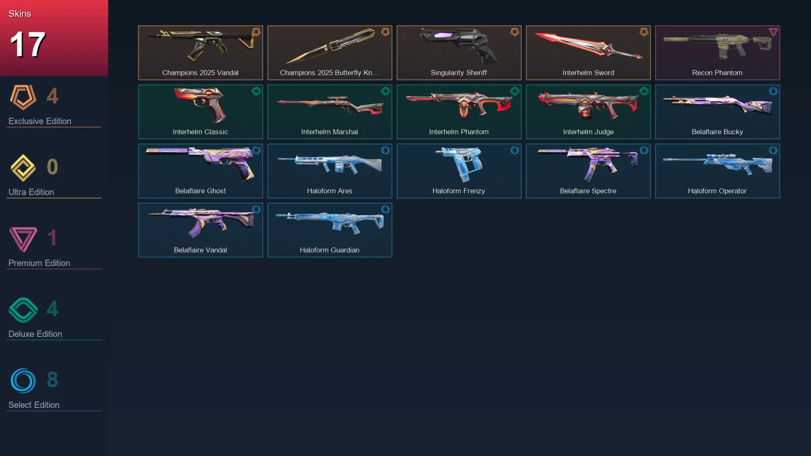 EU | Lv41 | Unranked | 17 Skin | 17 Agent | 33 Buddy — Belaflaire Spectre