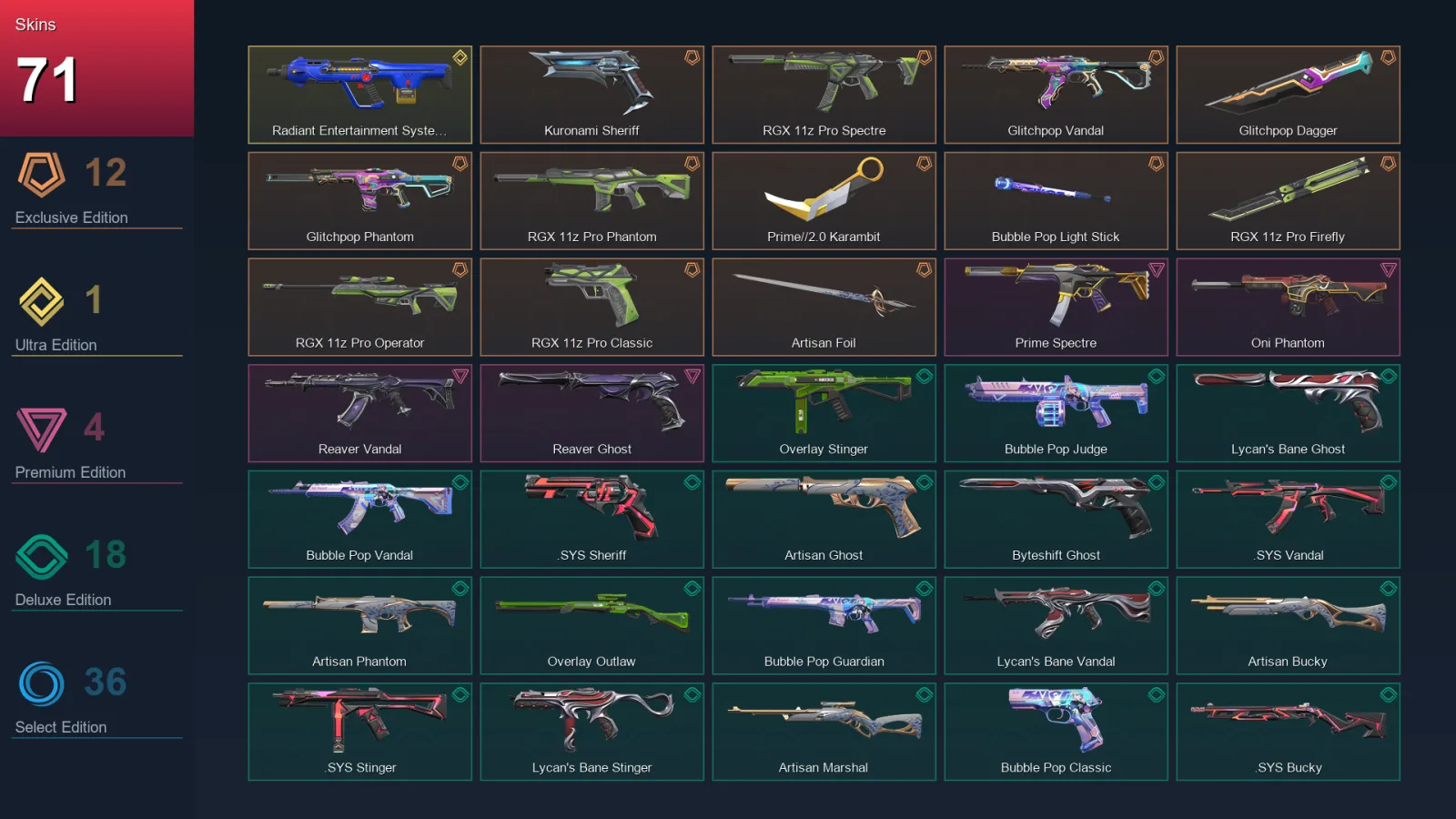 AP | Lv117 | Unranked | 71 Skin | 27 Agent | 67 Buddy