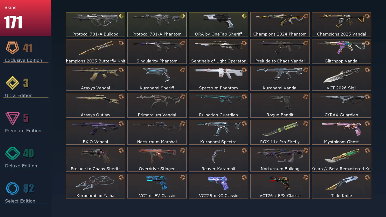 [Valorant] | EU | Level 482 | Platinum 2 | 29 Agents | 171 Skins
