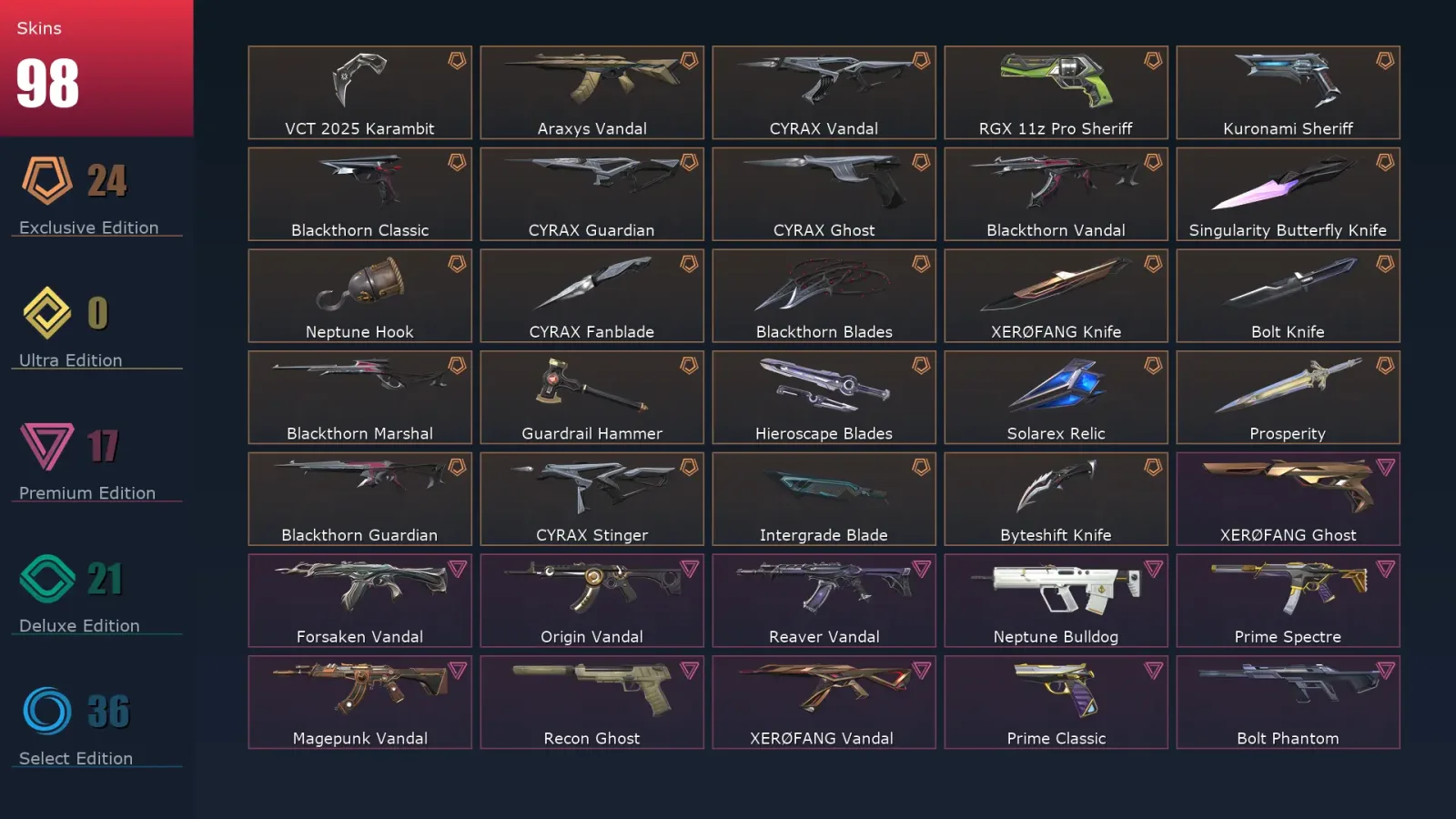 [Valorant] | EU | Level 82 | 26 Agents | 98 Skins — Valorant account