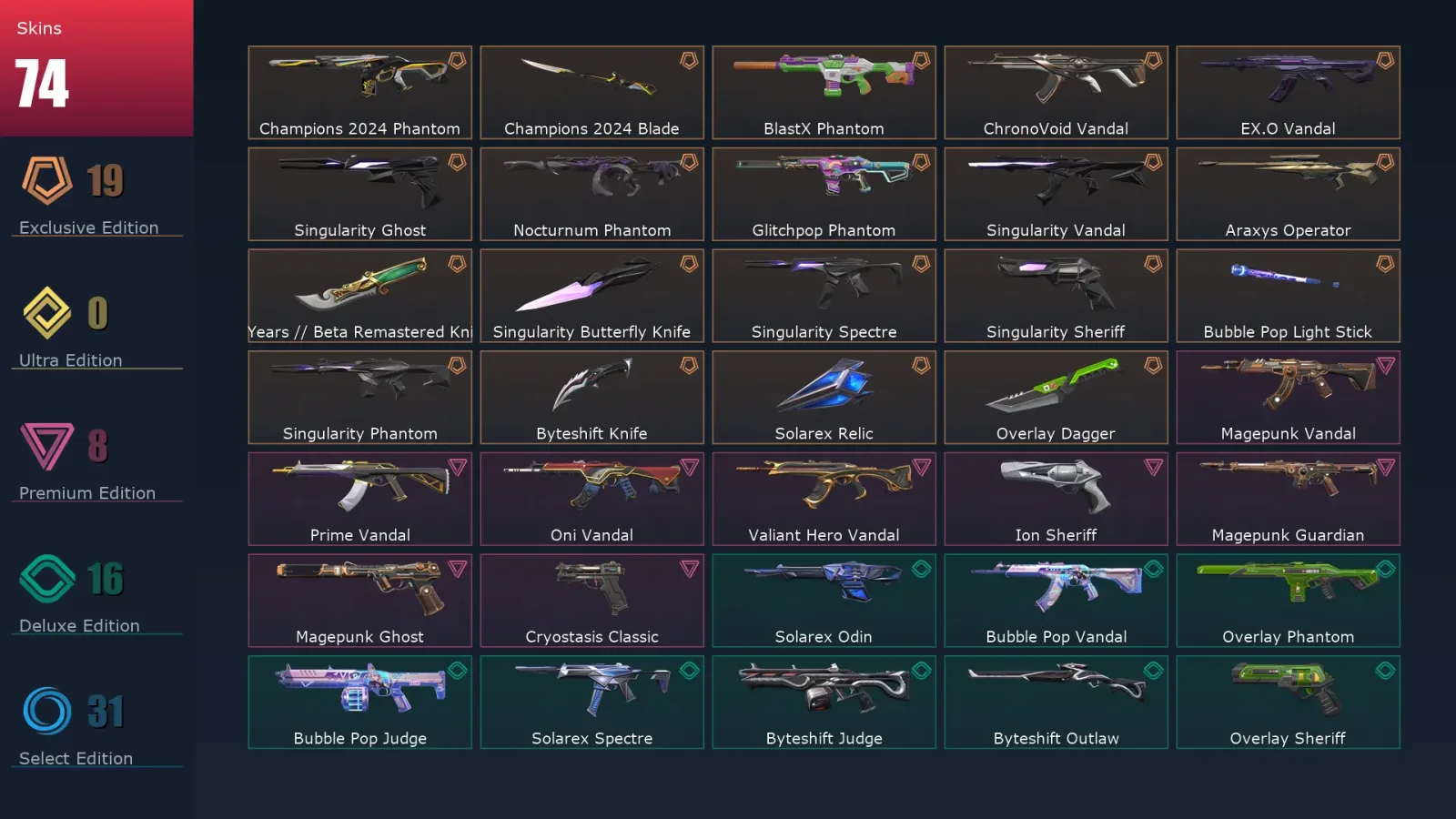 [Valorant] | EU | Level 100 | 28 Agents | 74 Skins — Valorant account