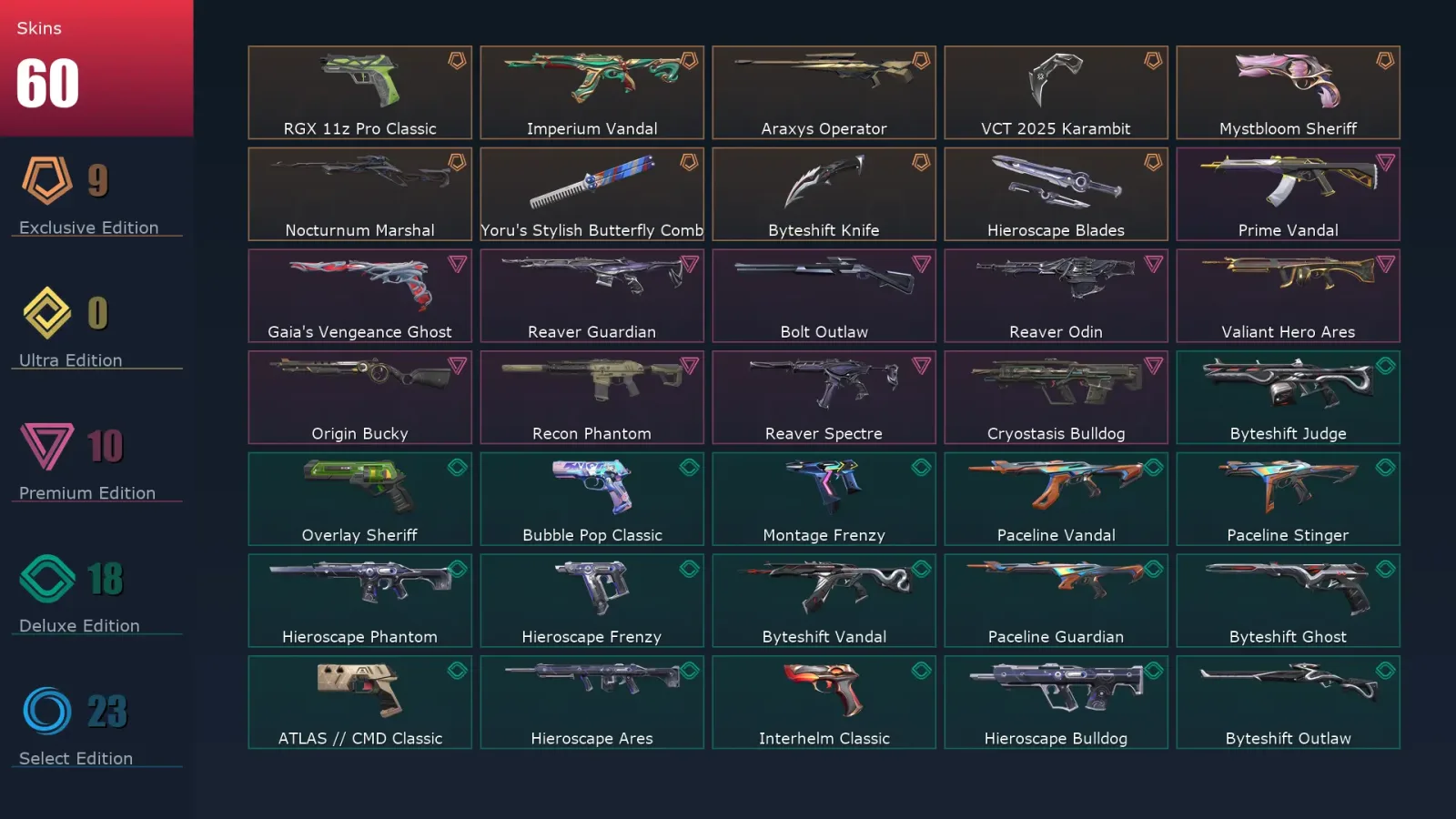 [Valorant] | EU | Level 285 | 29 Agents | 60 Skins — Valorant account