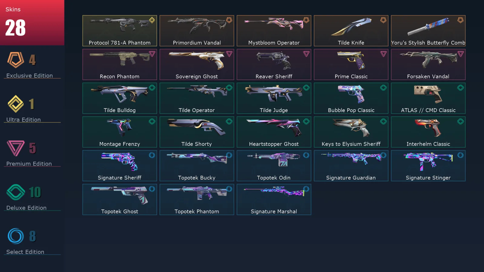 [Valorant] | EU | Level 174 | Gold 2 | 29 Agents | 28 Skins