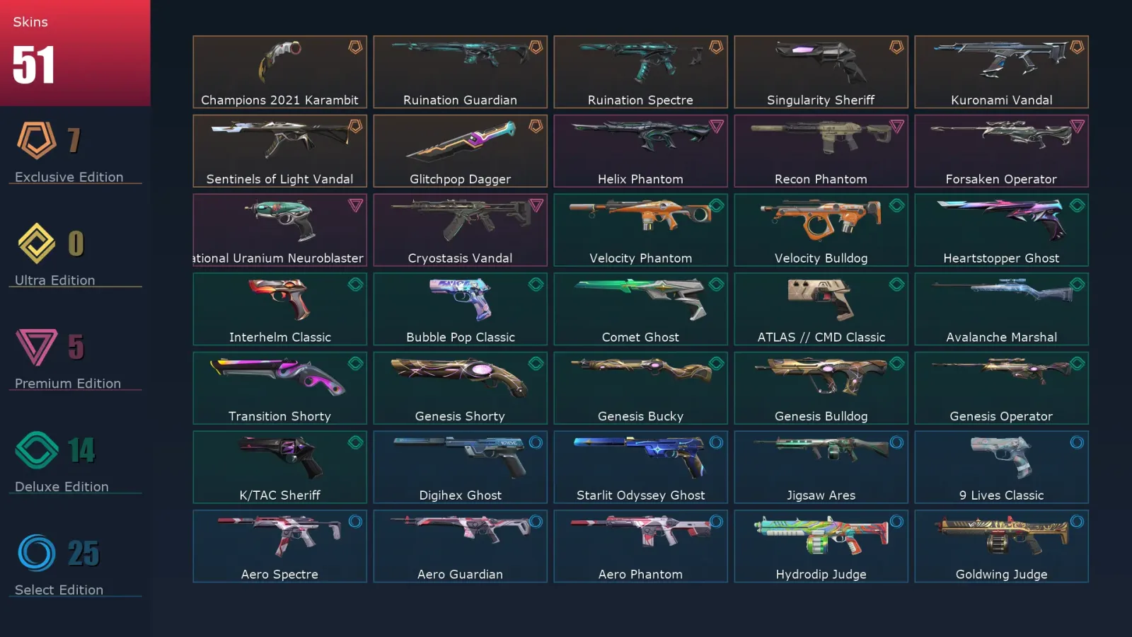 [Valorant] | EU | Level 315 | 29 Agents | 51 Skins
