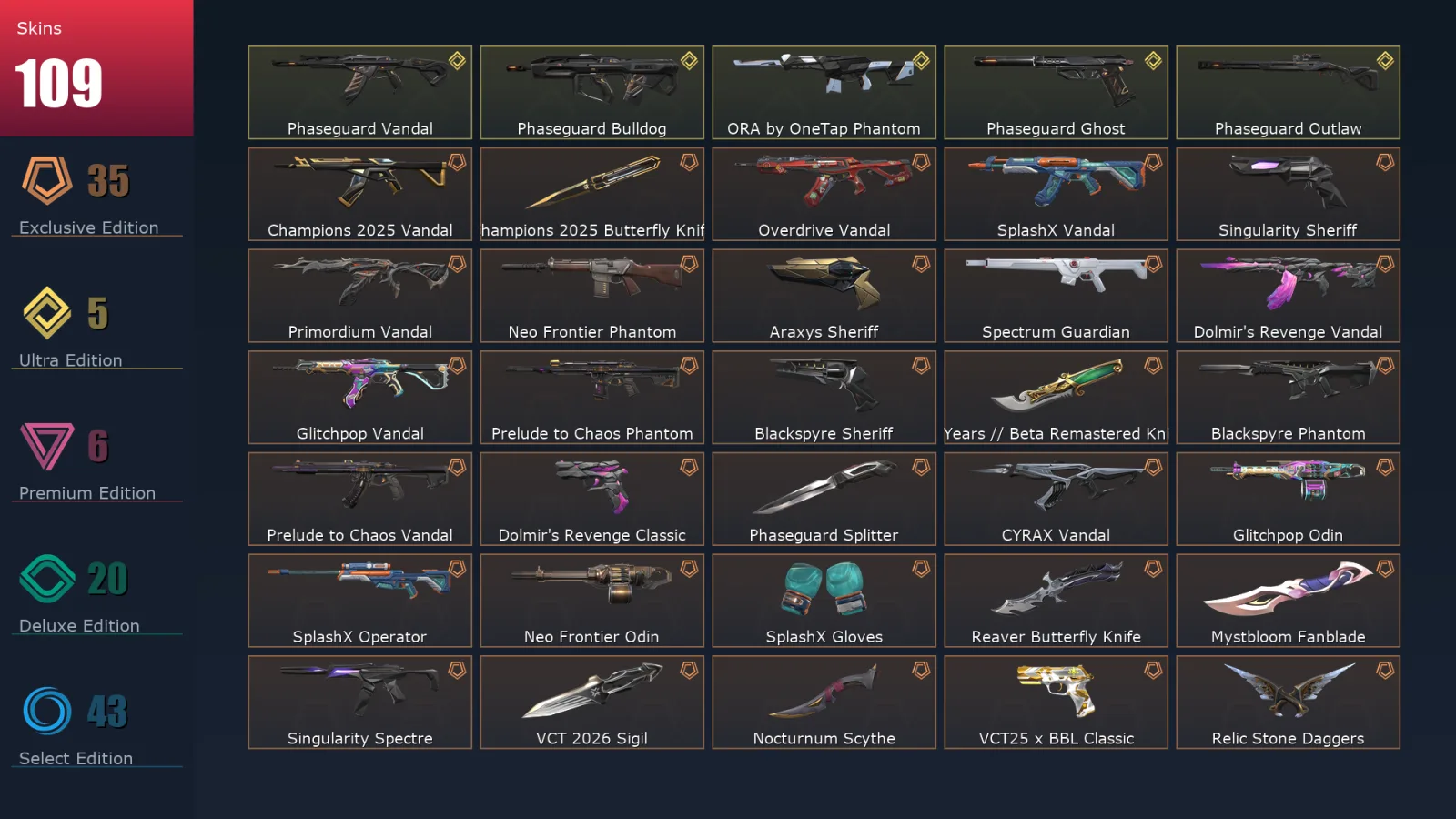 [Valorant] | EU | Level 111 | 20 Agents | 109 Skins